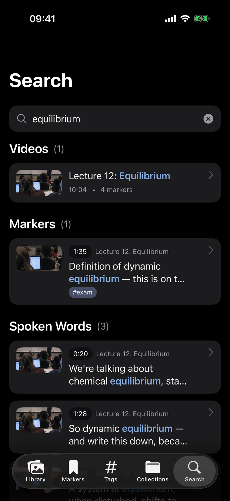 Search results for the word equilibrium across videos, markers and transcripts