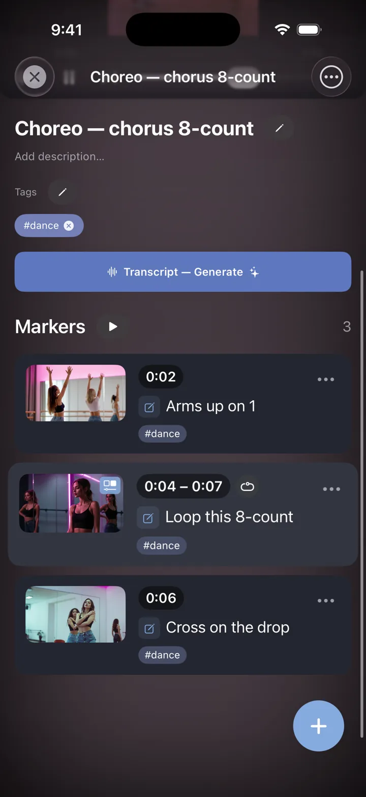 The marker list showing the looped range with the note Loop this 8-count