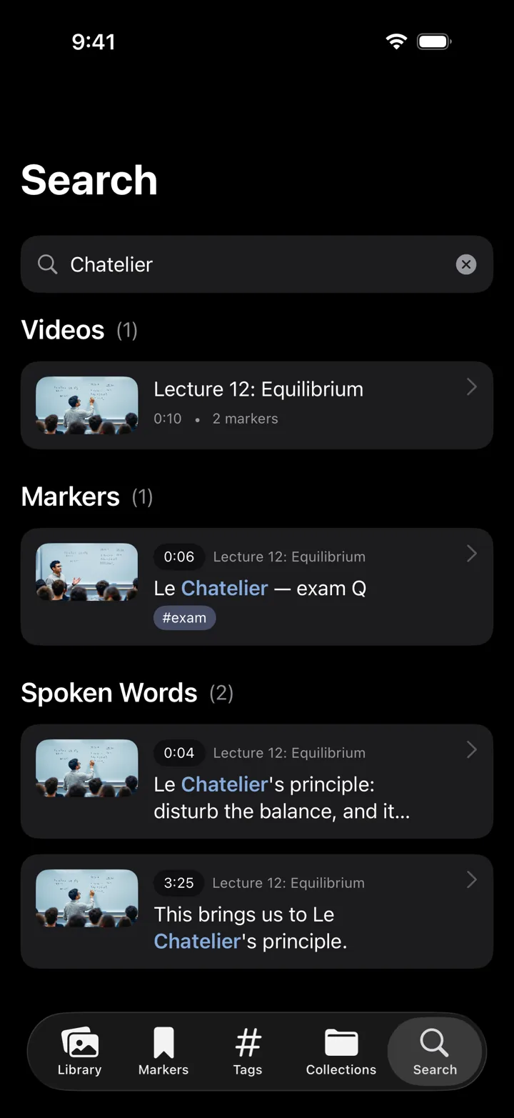 Search results for Chatelier: a video, a marker and two spoken word hits